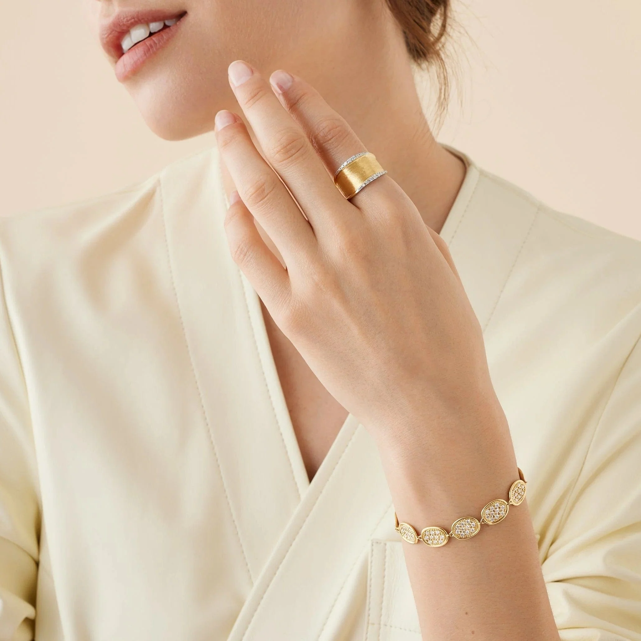 Marco Bicego Lunaria Alta 18K Yellow Gold Pave Diamond Bracelet - Image 2