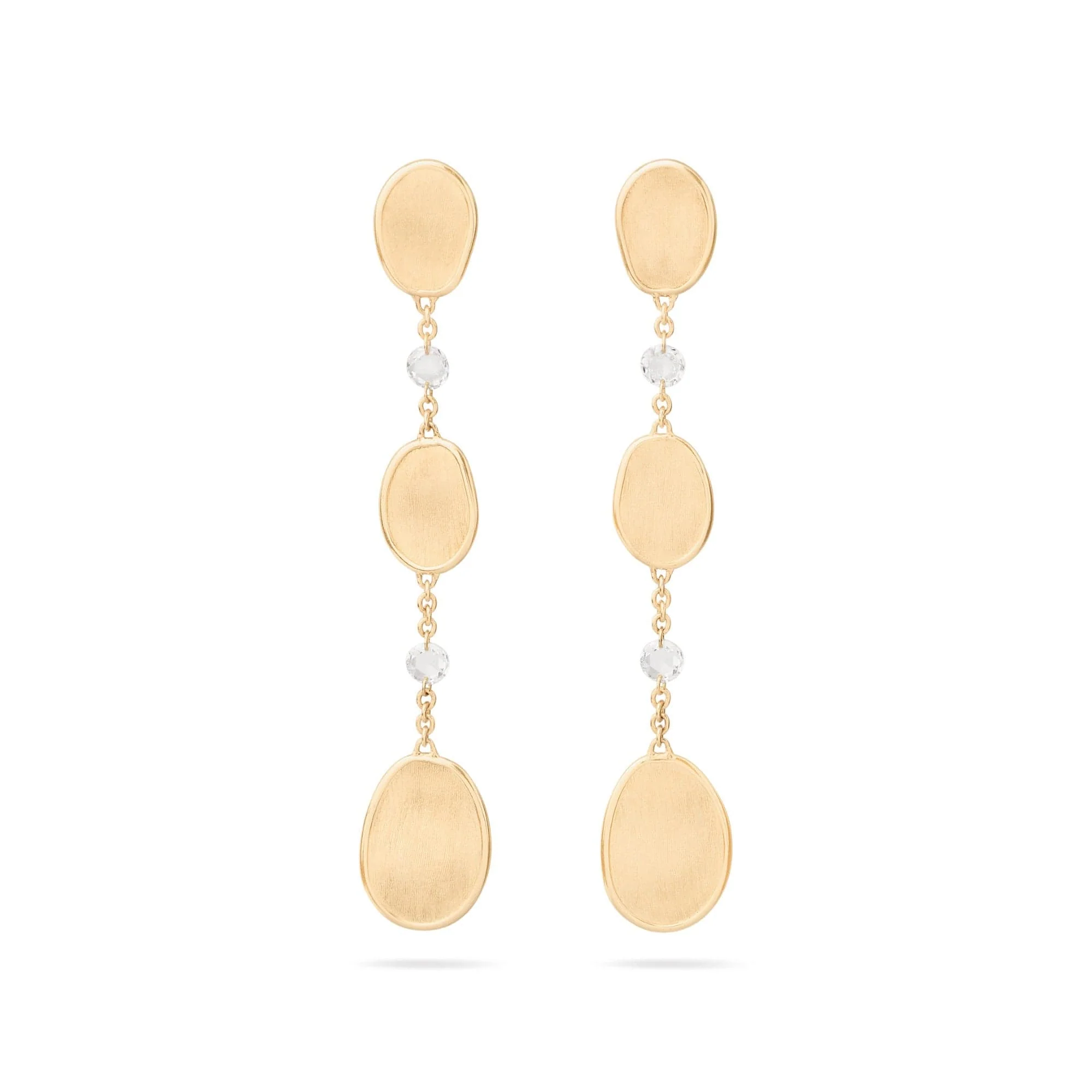 Marco Bicego Lunaria Alta 18K Yellow Gold Rose Cut Diamond Triple Drop Earrings