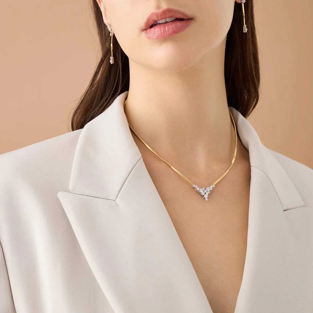 Marco Bicego Marrakech 18K Yellow and White Gold Diamond V Cluster Necklace - Image 3