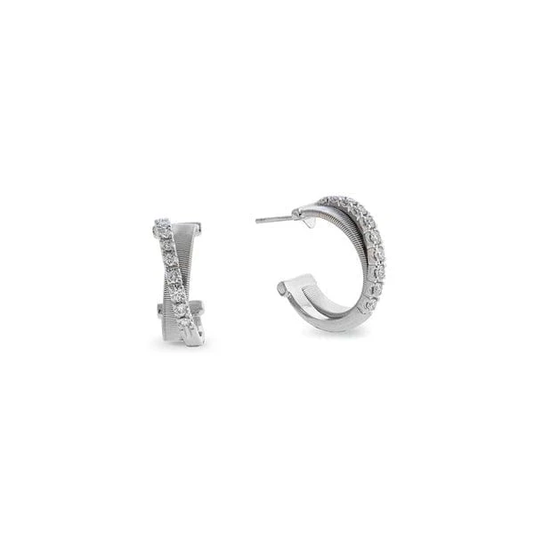 Marco Bicego Masai 18K White Gold Open Hoop Diamond Earrings