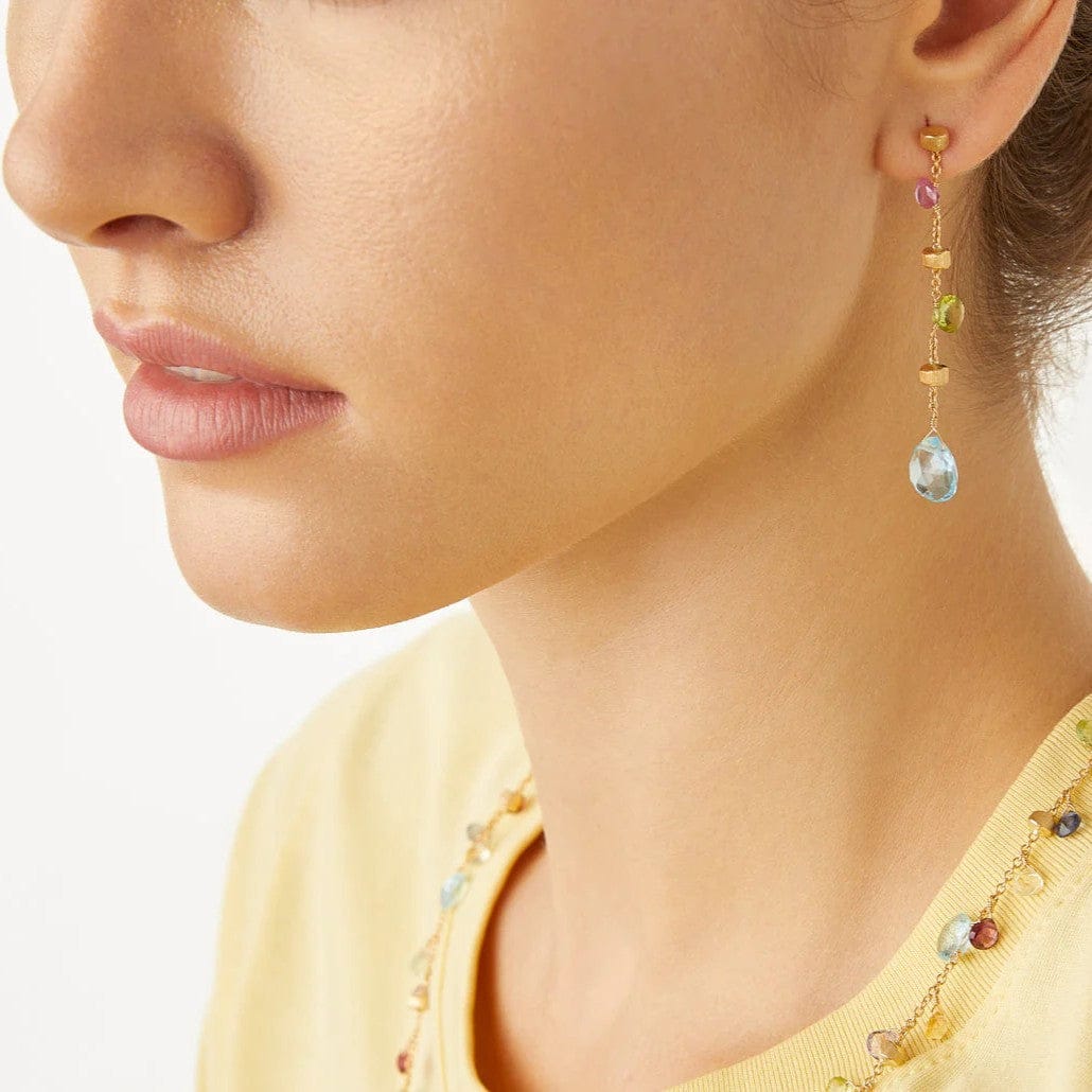 Marco Bicego Paradise 18K Yellow Gold Mixed Stones Drop Earrings - Image 3
