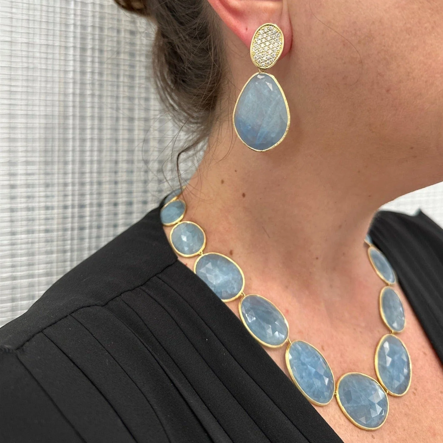 Marco Bicego Pezzi Unici 18K Yellow Gold Aquamarine and Diamond Drop Earrings - Image 2