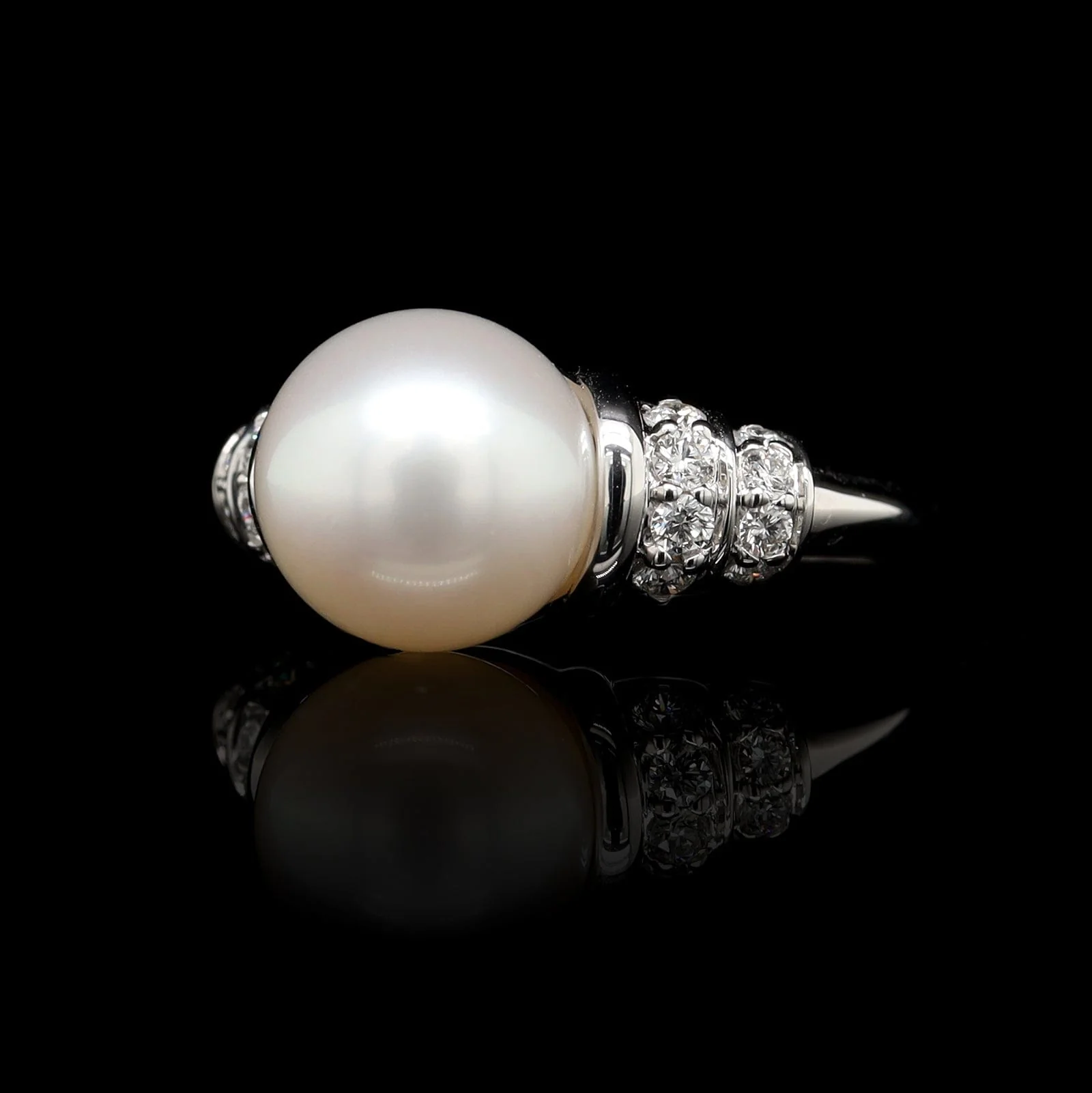 Mastoloni 18K White Gold Estate Cultured South Sea Pearl and Diamond Ring