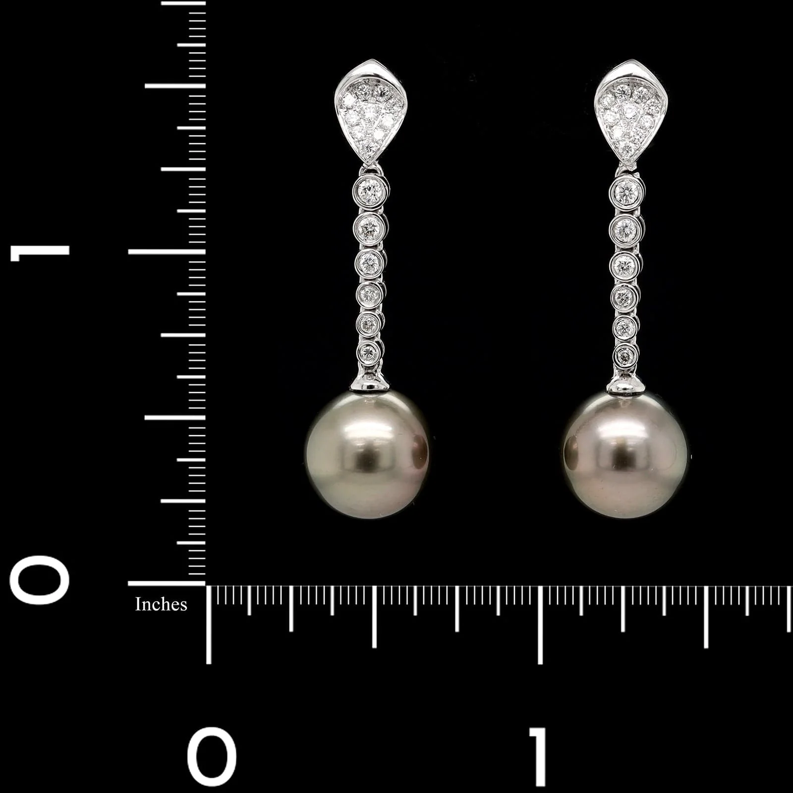 Mastoloni 18K White Gold Estate Cultured Tahitian Pearl and Diamond Earrings - Image 3