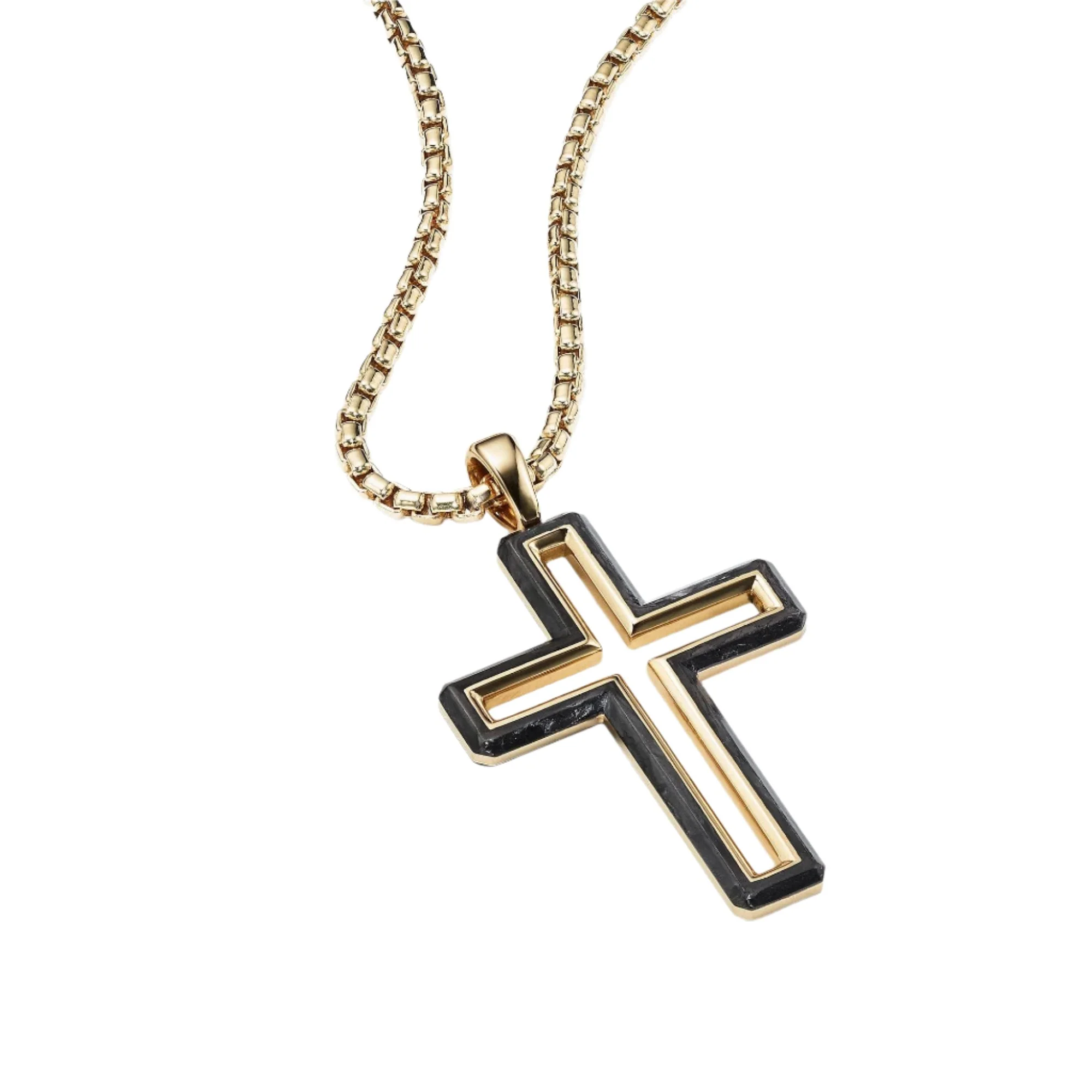 Forged Carbon Cross Pendant with 18K Gold - Image 3