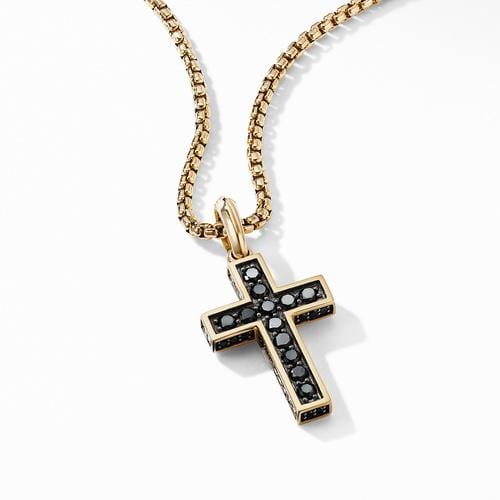 Cross Pendant in 18K Yellow Gold with Pavé Black Diamonds - Image 2