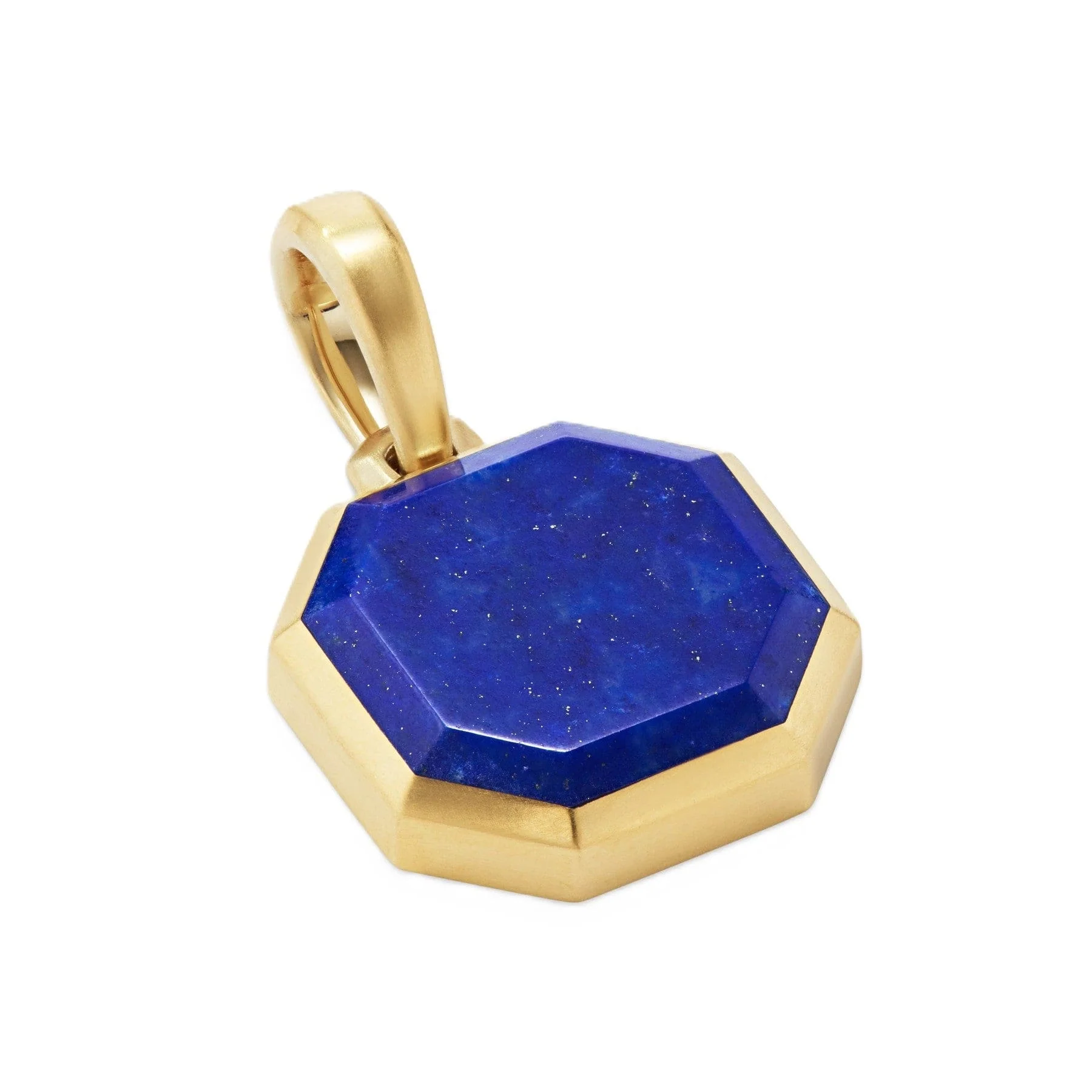 Faceted Stone Amulet 18K Yellow Gold with Lapis, 16mm - Image 2