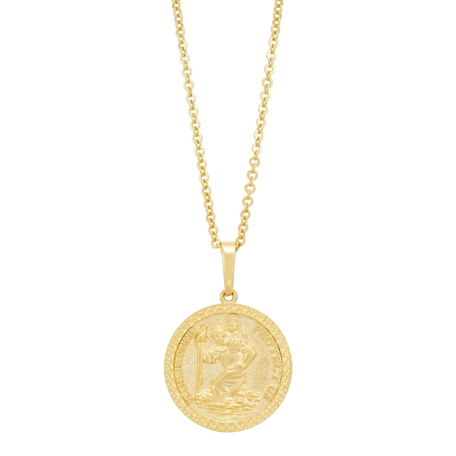 14K Yellow Gold Christopher Medal Pendant Necklace