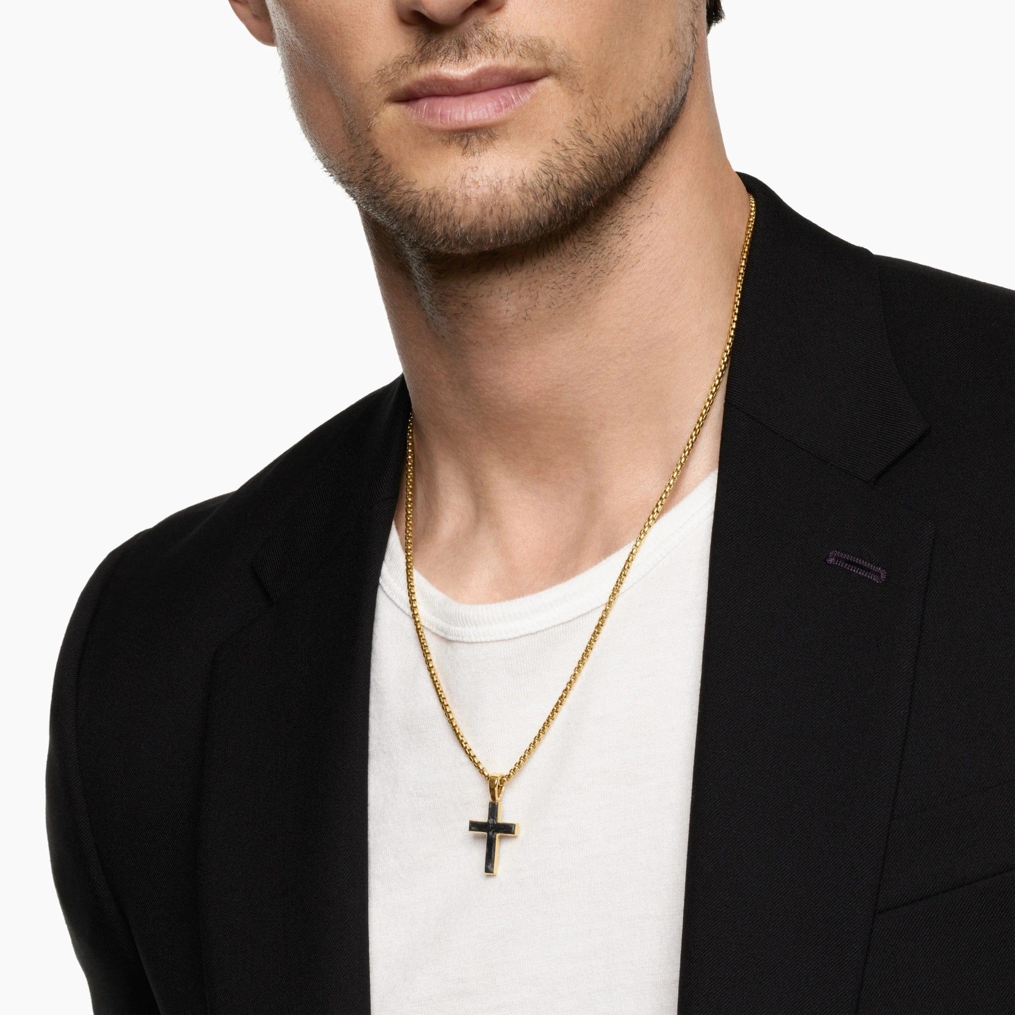 Cross Amulet 18K Yellow Gold with Forged Carbon, 24mm - Image 3