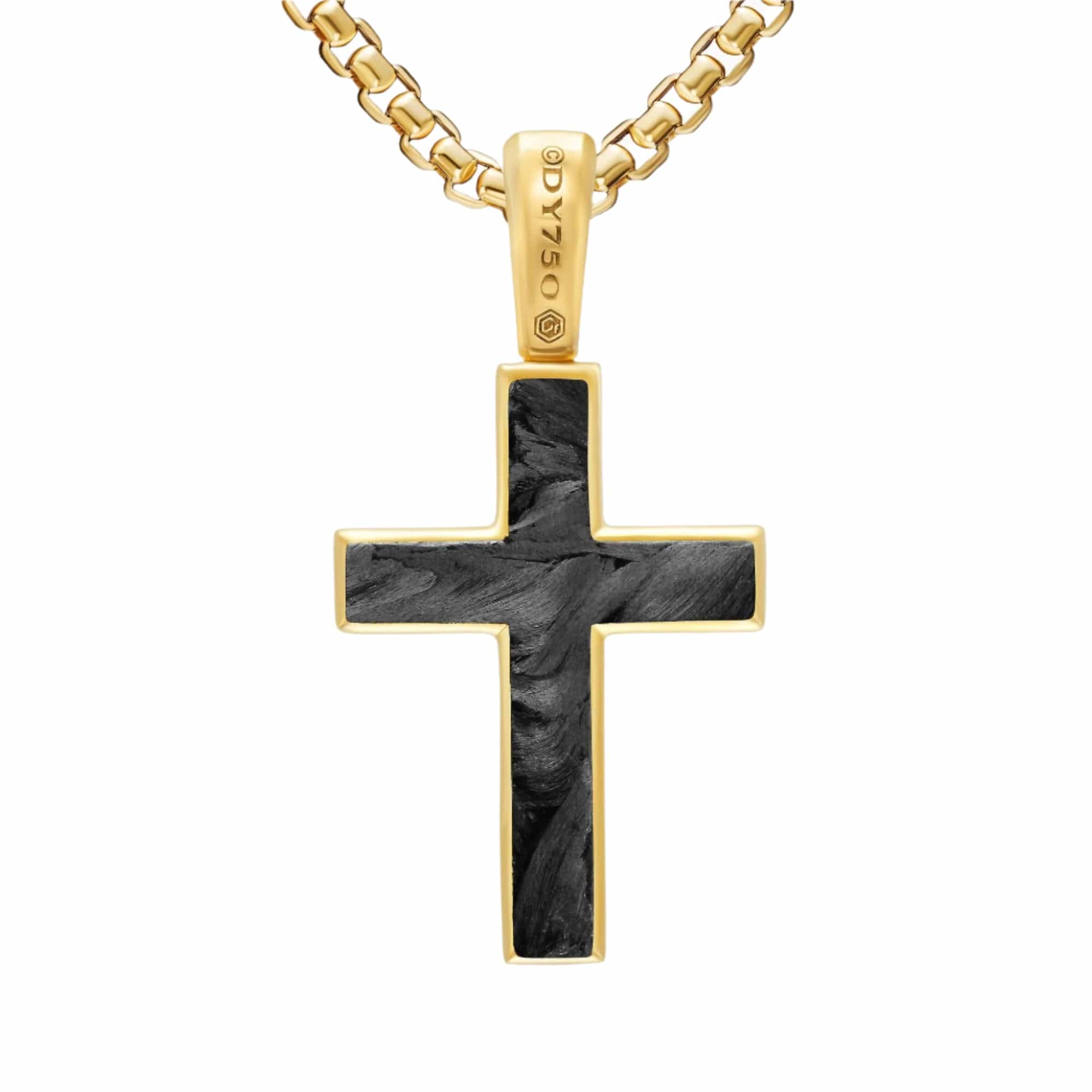 Cross Amulet 18K Yellow Gold with Forged Carbon, 24mm - Image 4