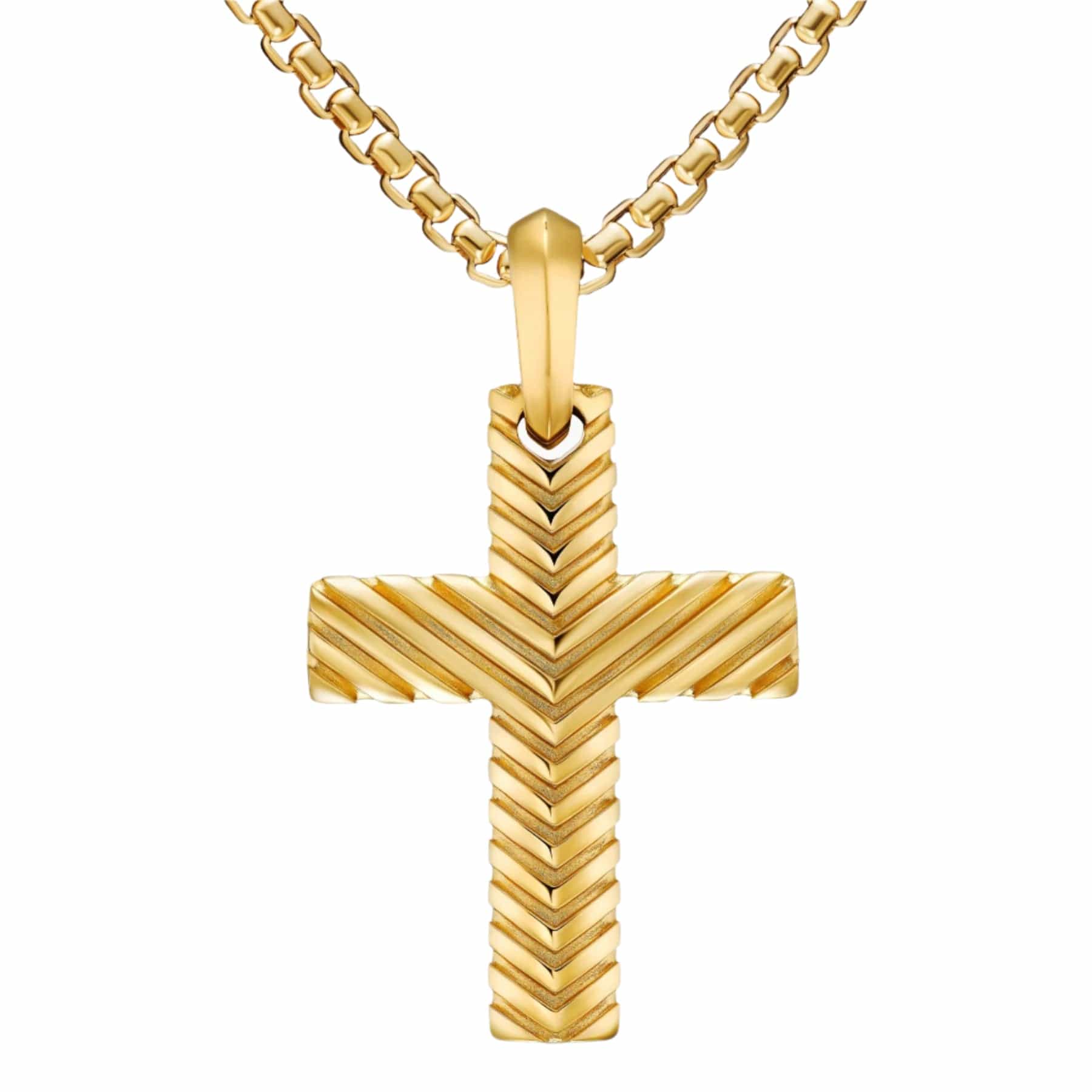Chevron Cross Pendant 18K Yellow Gold, 36mm - Image 2