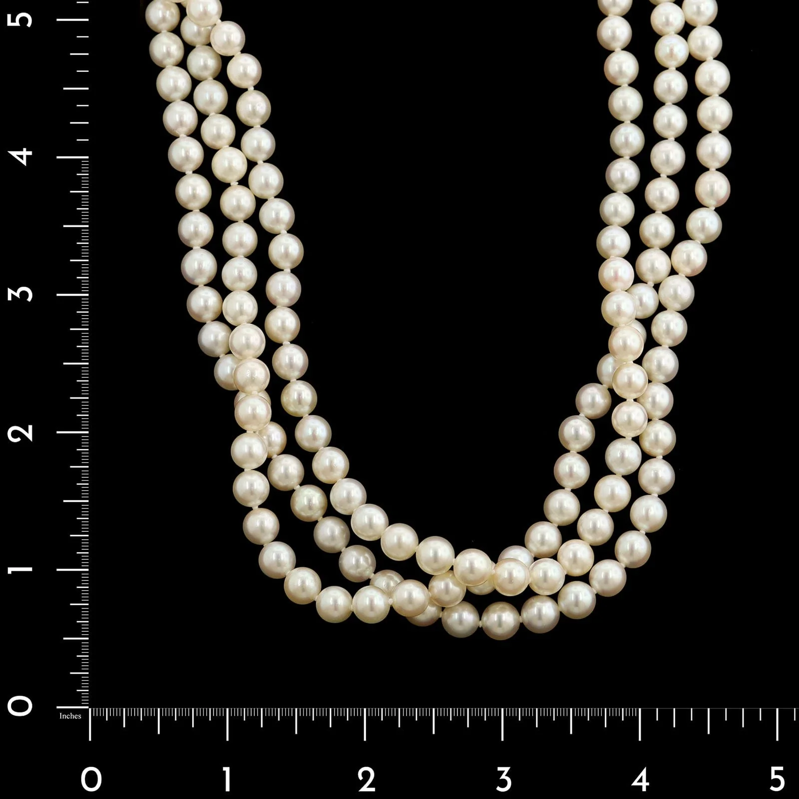 Mikimoto 14K White Gold Estate Three Strand Cultured Pearl and Diamond Necklace - Image 4