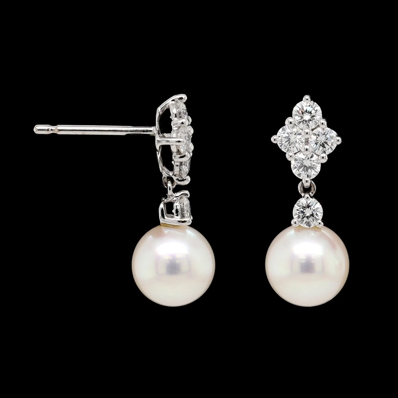 Mikimoto 18K White Gold Estate Akoya Cultured Pearl and Diamond Drop Earrings