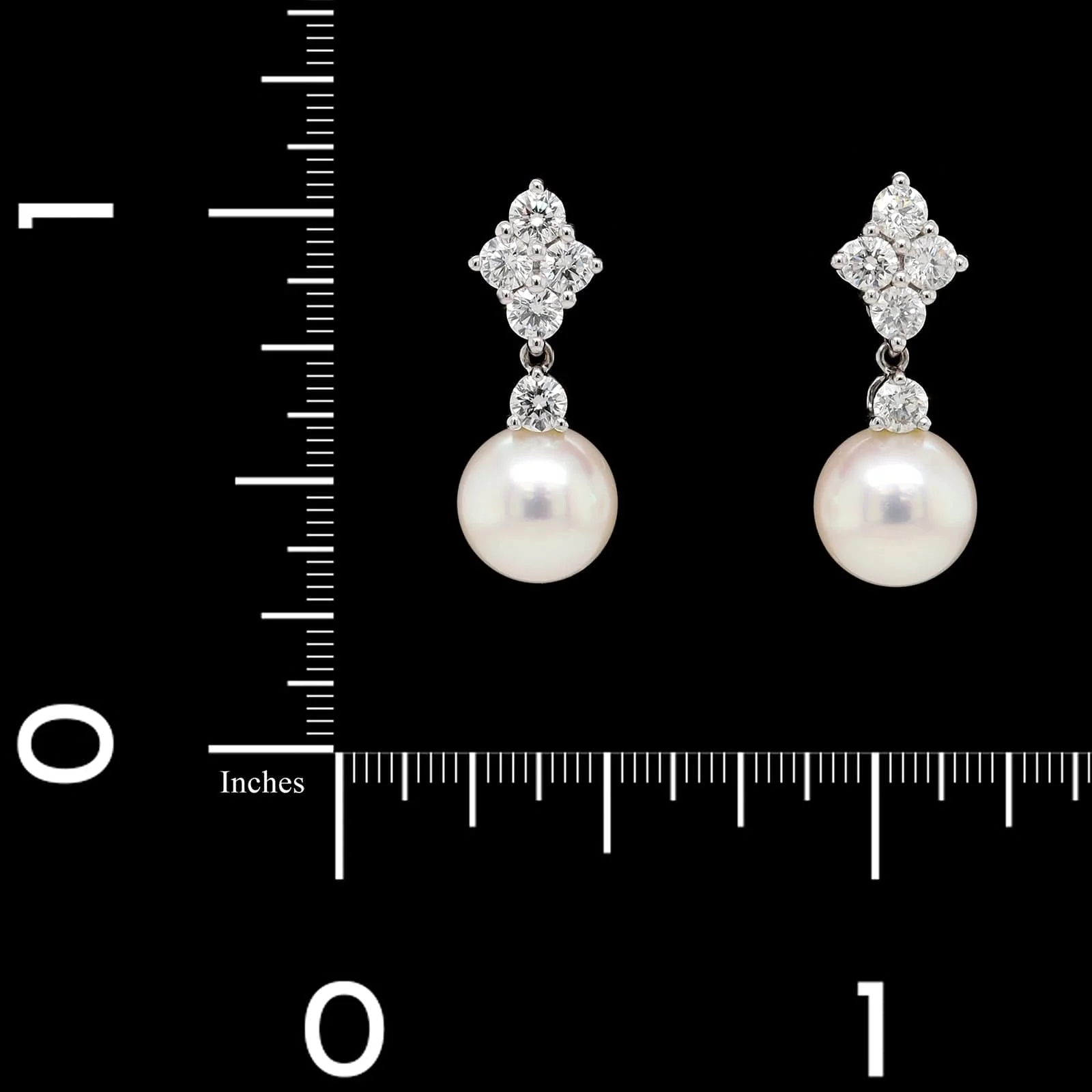 Mikimoto 18K White Gold Estate Akoya Cultured Pearl and Diamond Drop Earrings - Image 3