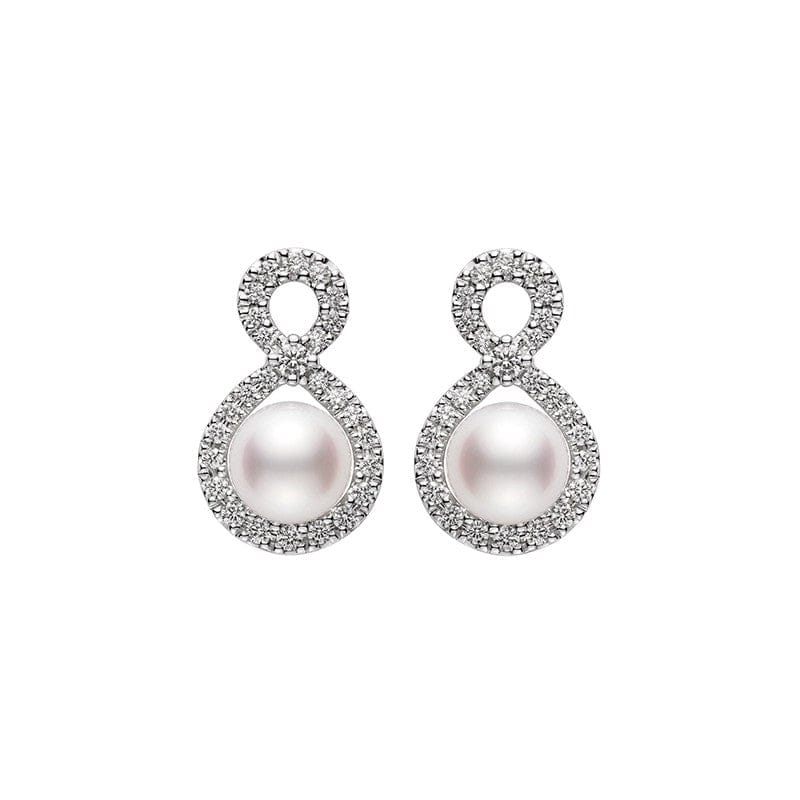 Mikimoto 18K White Gold Akoya Cultured Pearl and Diamond Drop Earrings