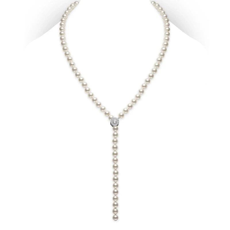 Mikimoto 18K White Gold Akoya Cultured Pearl and Diamond Lariat Necklace