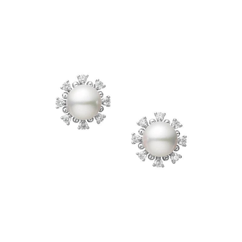 Mikimoto 18K White Gold Akoya Cultured Pearl and Diamond Stud Earrings