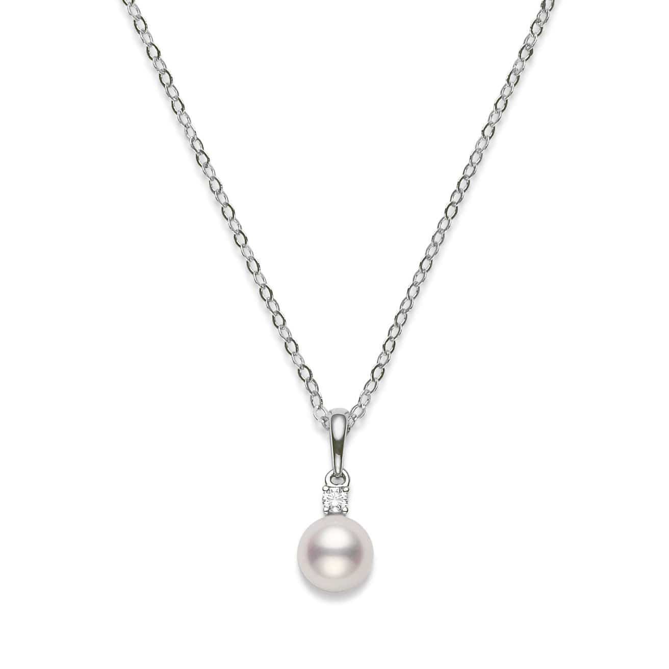 Mikimoto 18K White Gold Akoya Cultured Pearl & Diamond Pendant Necklace