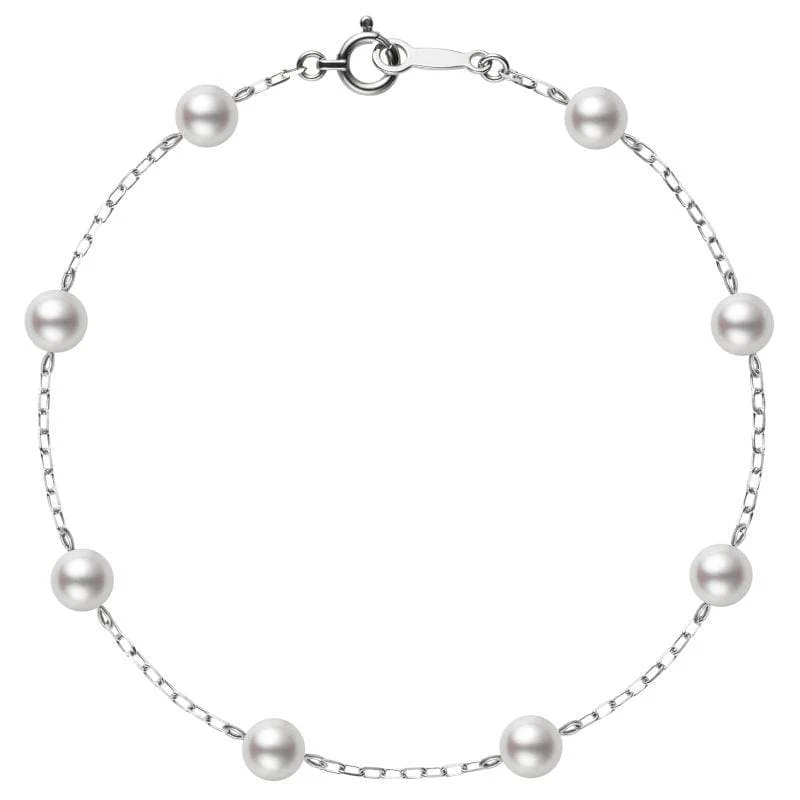 Mikimoto 18K White Gold Akoya Cultured Pearl Station Bracelet