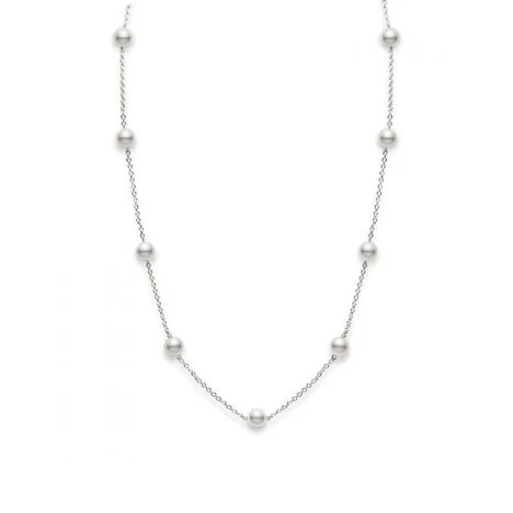 Mikimoto 18K White Gold Akoya Cultured Pearl Station Necklace
