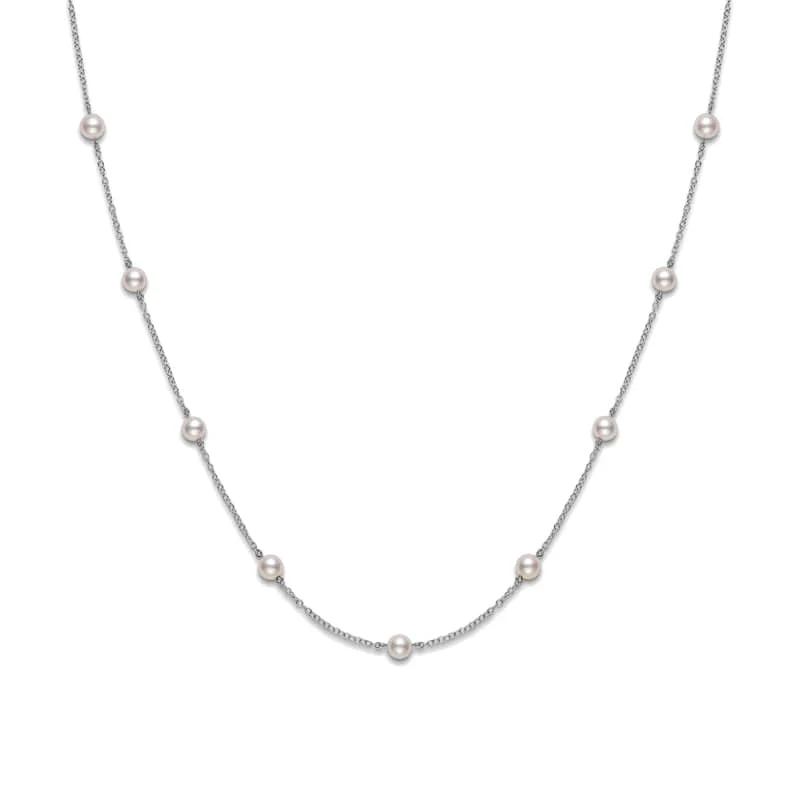 Mikimoto 18K White Gold Akoya Cultured Pearl Station Necklace
