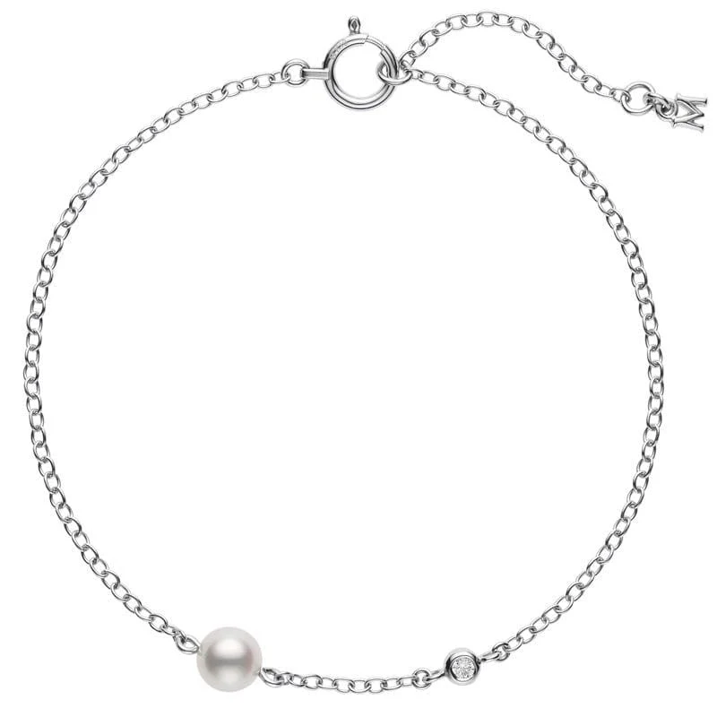 Mikimoto 18K White Gold Akoya Pearl and Diamond Bracelet