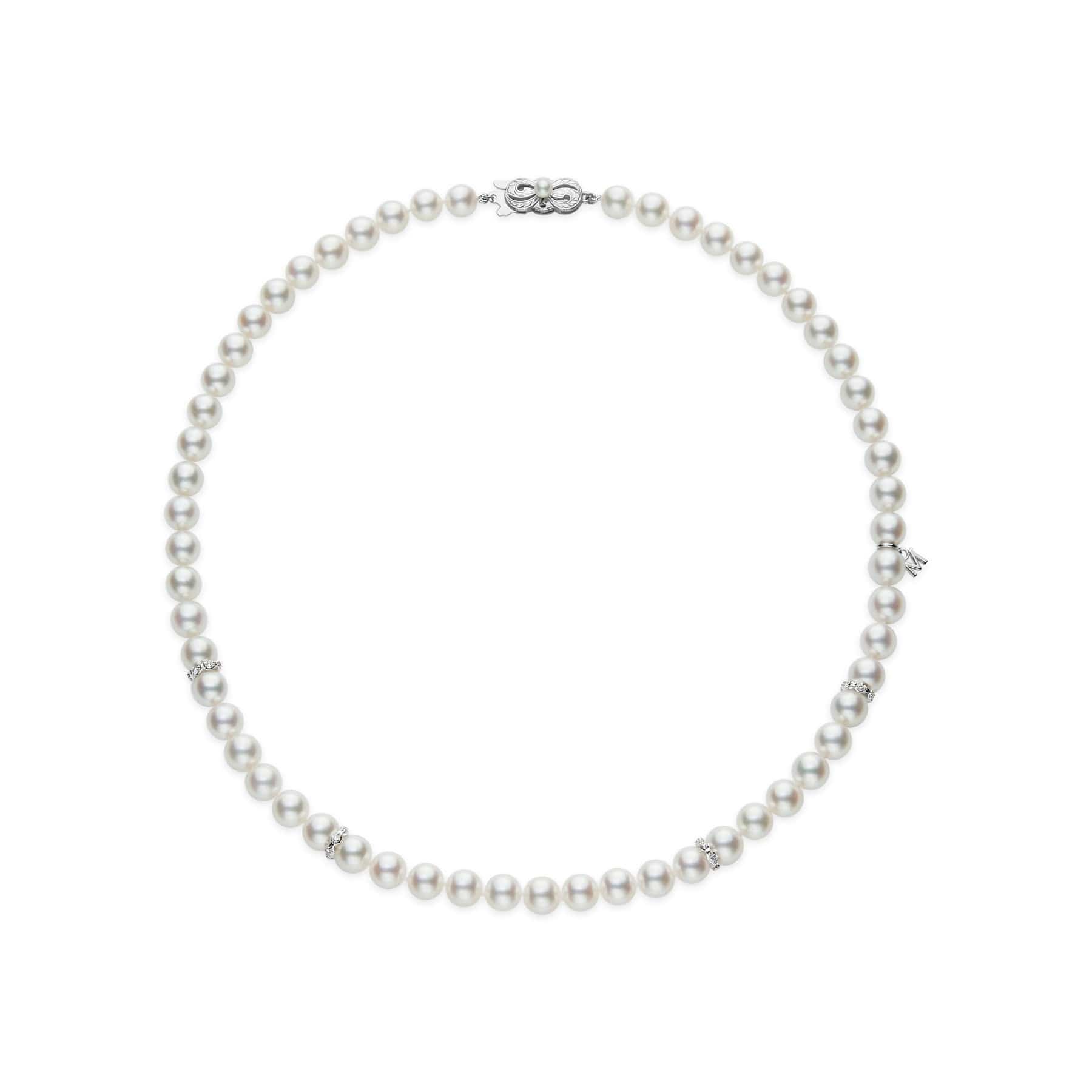 Mikimoto 18K White Gold Akoya Pearl and Diamond Rondell Necklace