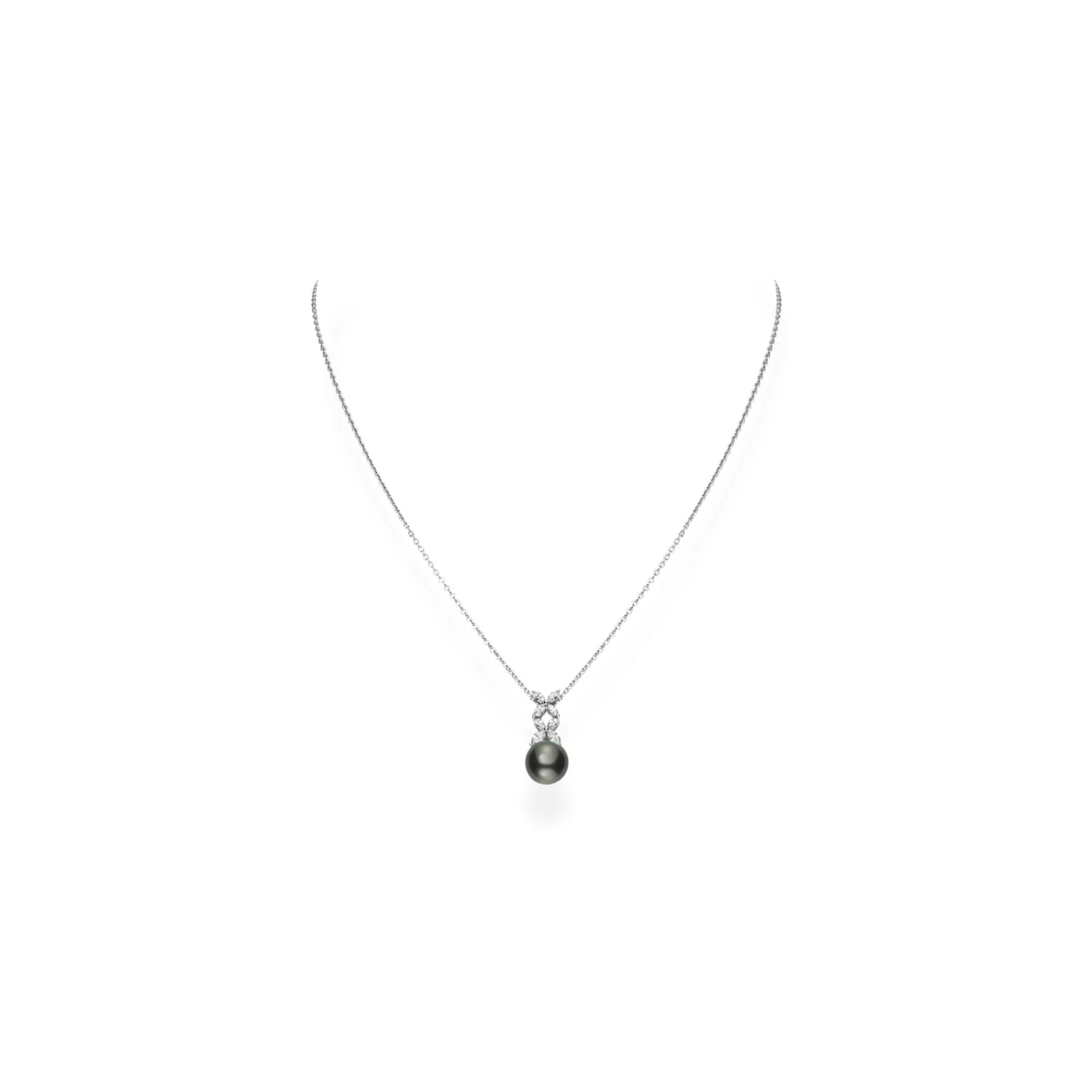 Mikimoto 18K White Gold Black South Sea Cultured Pearl and Diamond Pendant