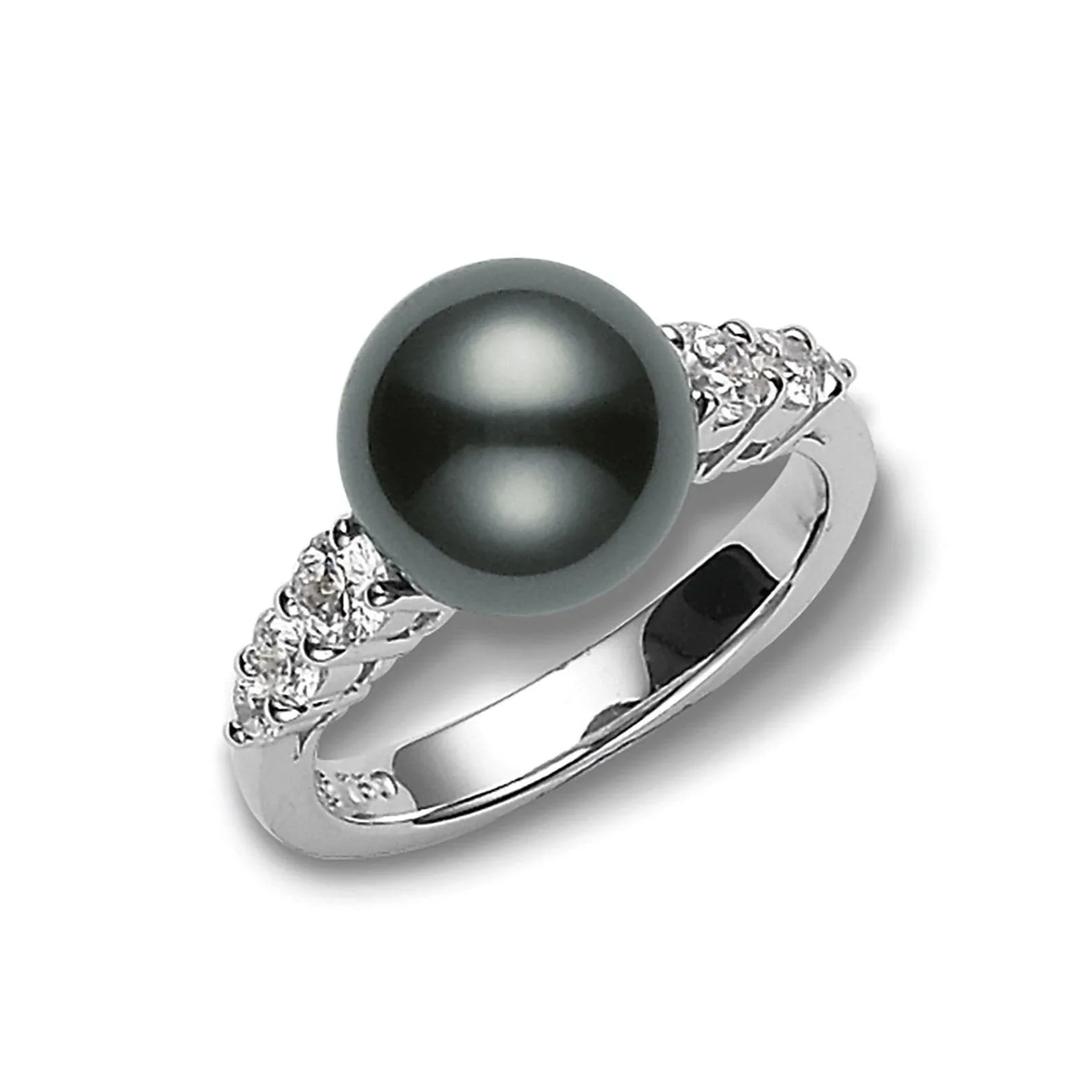 Mikimoto 18K White Gold Black South Sea Pearl and Diamond Ring
