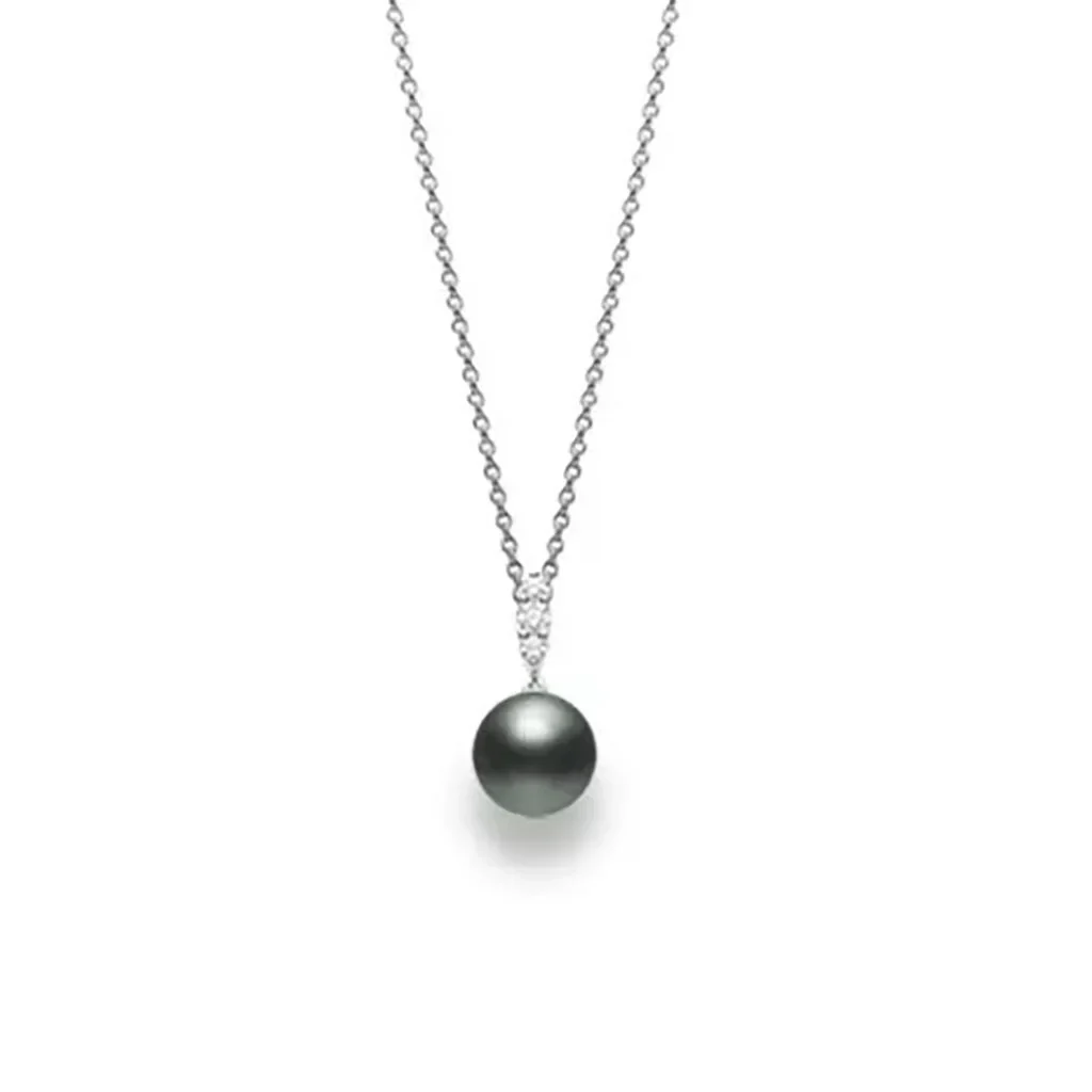 Mikimoto 18K White Gold Black South Sea Pearl Diamond Bail Pendant Necklace