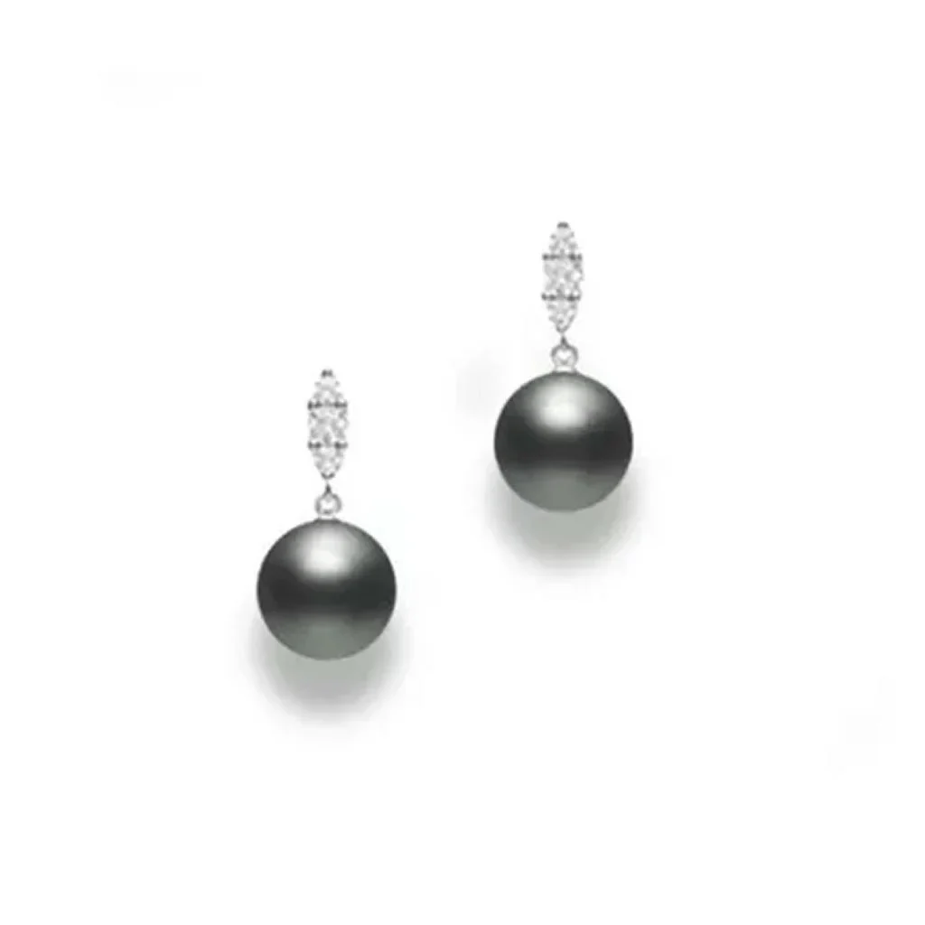 Mikimoto 18K White Gold Black South Sea Pearl Diamond Drop Earrings