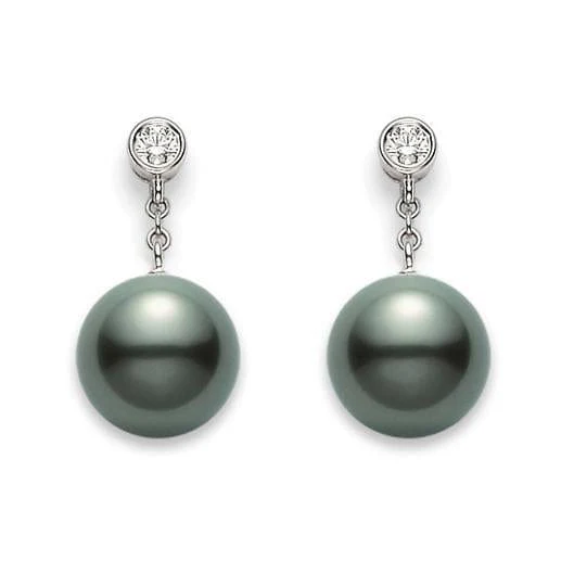 Mikimoto 18K White Gold Black South Sea Pearl Diamond Earrings
