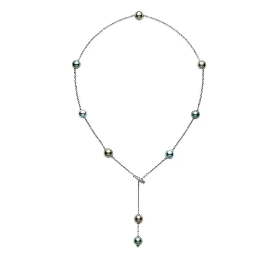Mikimoto 18K White Gold Black South Sea Pearl Lariat Necklace