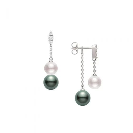 Mikimoto 18K White Gold Double Pearl Drop Earrings