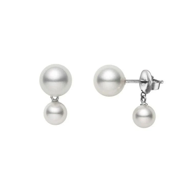 Mikimoto 18K White Gold Double Pearl Drop Earrings