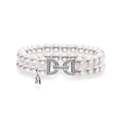 Mikimoto 18K White Gold Double Row Pearl Diamond Bracelet