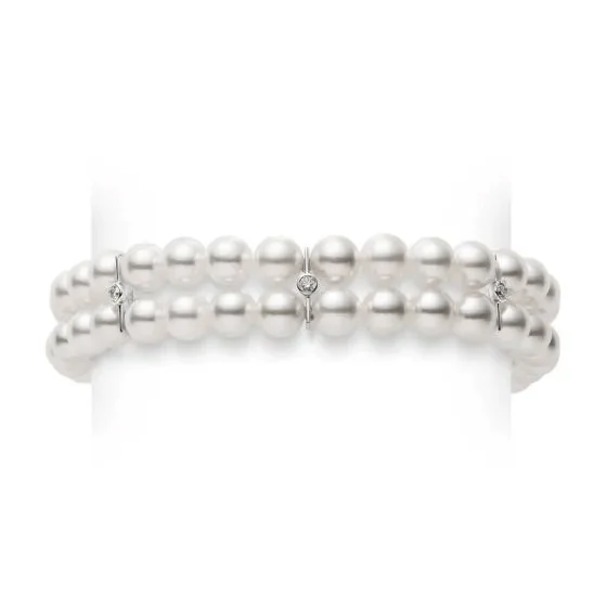 Mikimoto 18K White Gold Double Row Pearl Diamond Bracelet