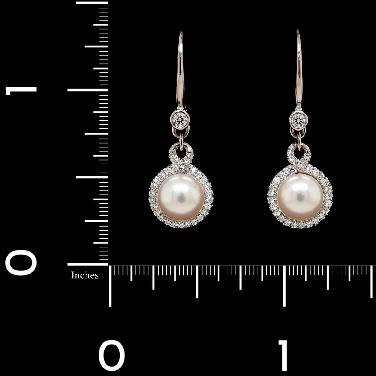 Mikimoto 18K White Gold Estate Akoya Cultured Pearl and Diamond Petite Soleil Earrings - Image 3