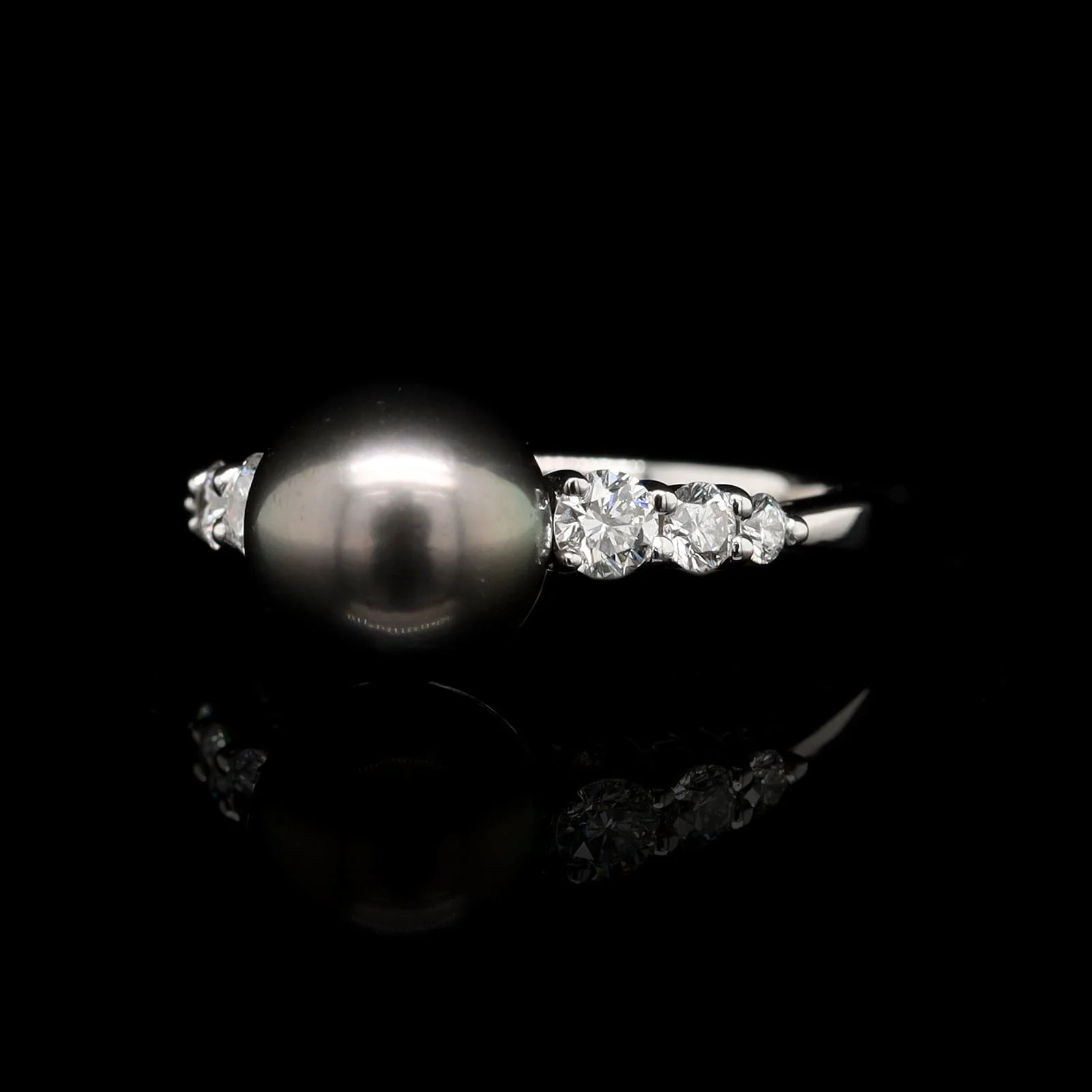 Mikimoto 18K White Gold Estate Black South Sea Cultured Pearl and Diamond Ring