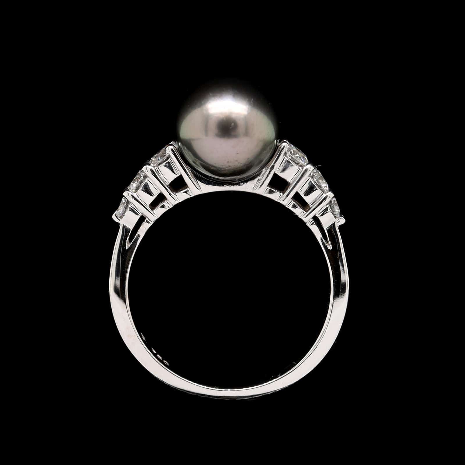 Mikimoto 18K White Gold Estate Black South Sea Cultured Pearl and Diamond Ring - Image 3