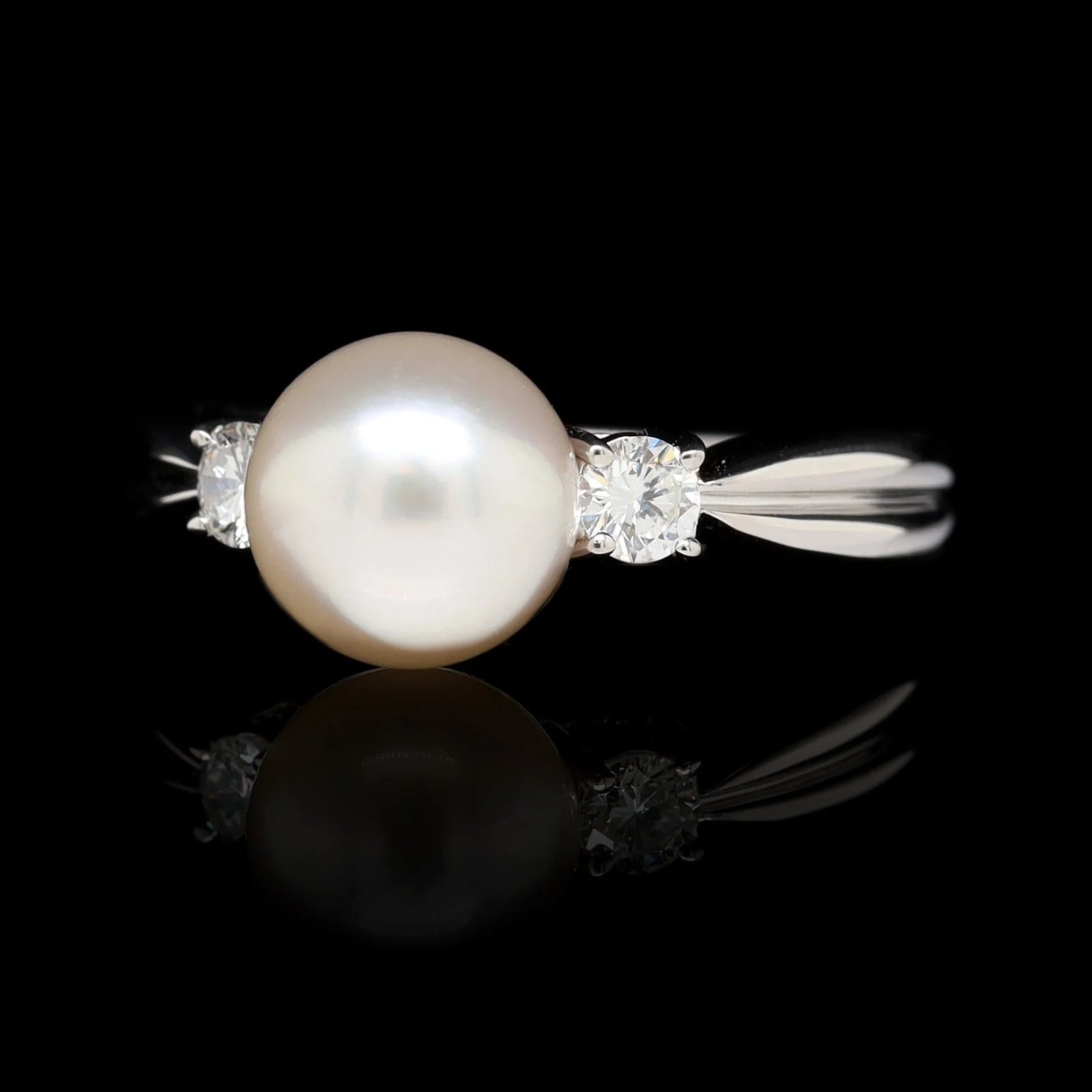 Mikimoto 18K White Gold Estate Cultured Akoya Pearl and Diamond Ring
