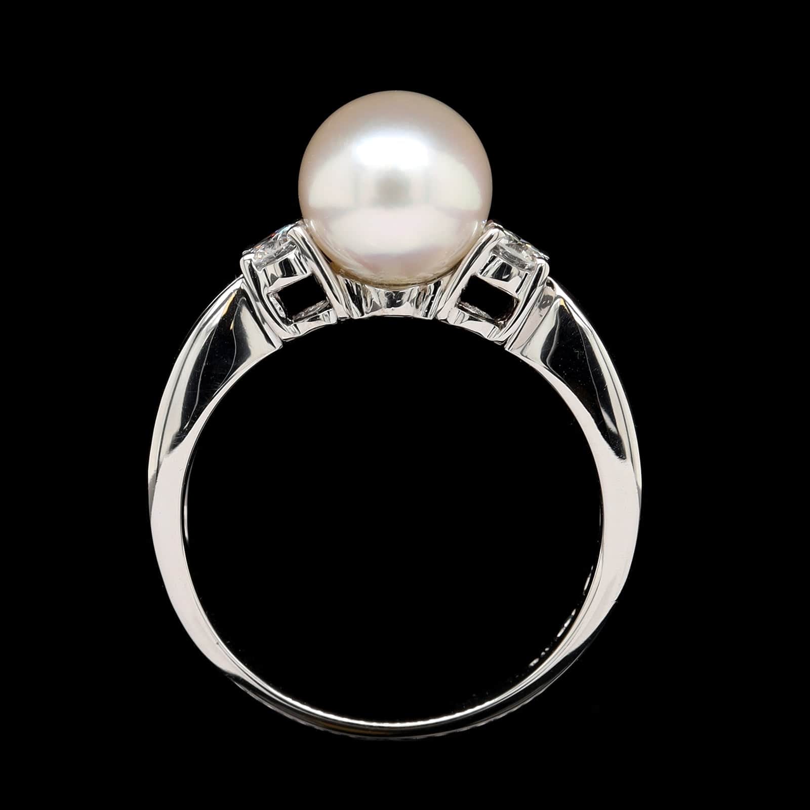 Mikimoto 18K White Gold Estate Cultured Akoya Pearl and Diamond Ring - Image 3