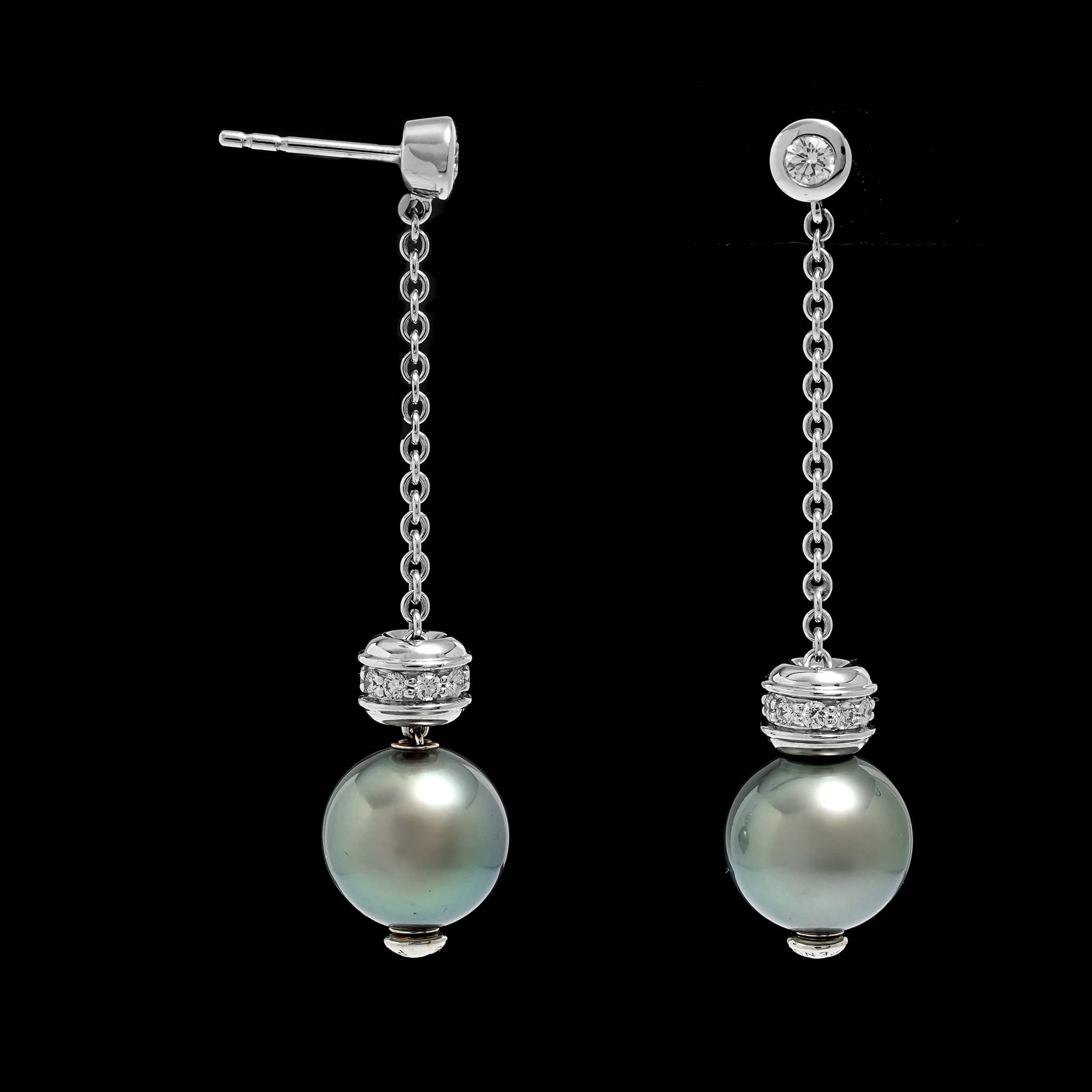 Mikimoto 18K White Gold Estate Cultured Black South Sea Pearl and Diamond Pearls in Motion Earrings