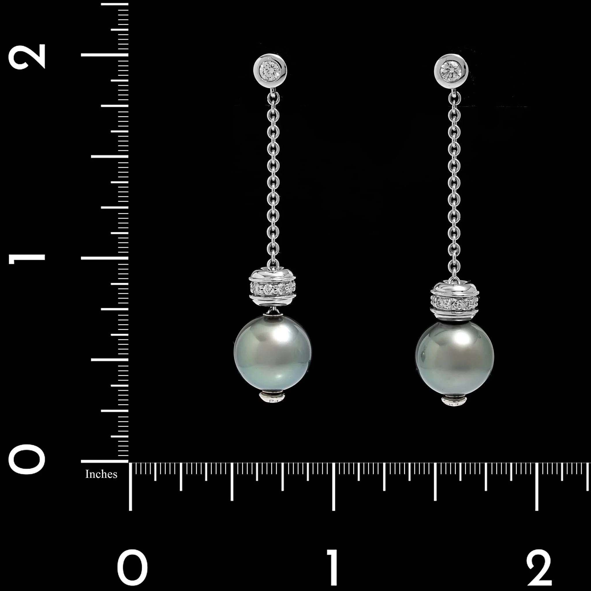 Mikimoto 18K White Gold Estate Cultured Black South Sea Pearl and Diamond Pearls in Motion Earrings - Image 2