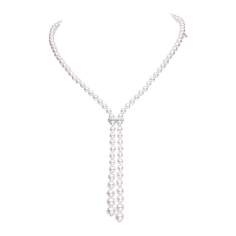 Mikimoto 18K White Gold Graduated Akoya Pearl Diamond Necklace