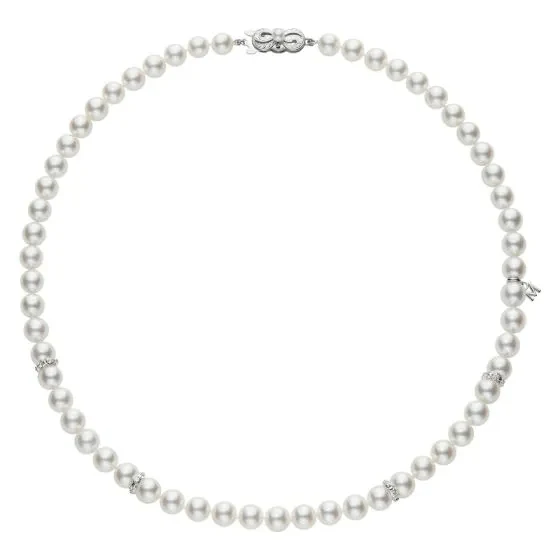 Mikimoto 18K White Gold Pearl and Diamond Roundel Necklace