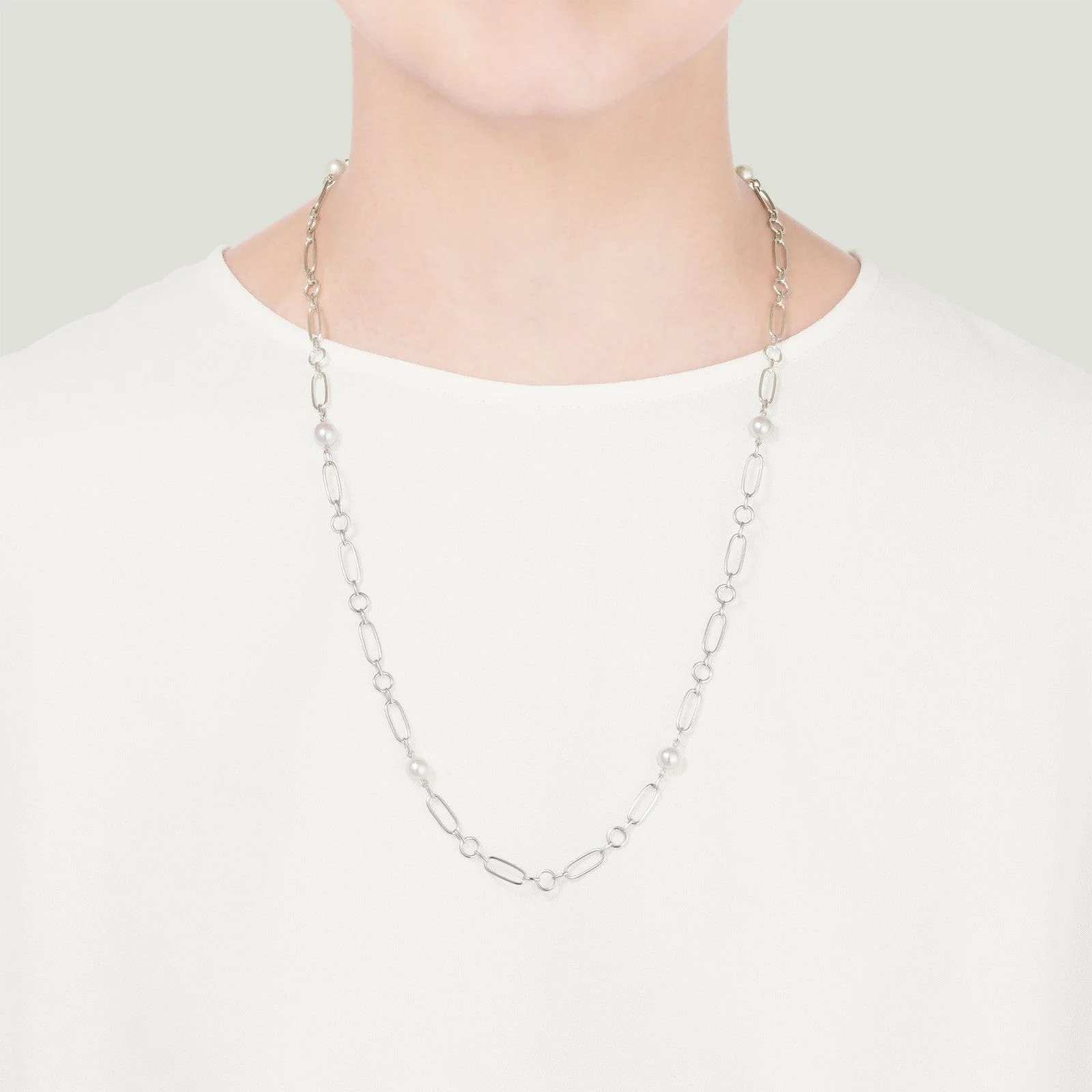 Mikimoto 18K White Gold Pearl Station Necklace - Image 2