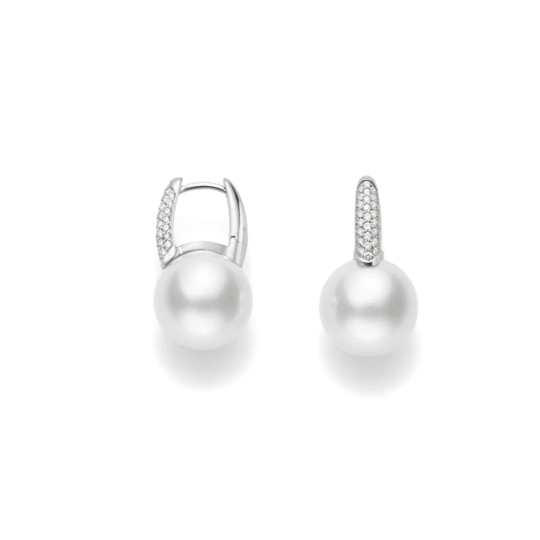 Mikimoto 18K White Gold South Sea Cultured Pearl Drop Earrings with Diamonds