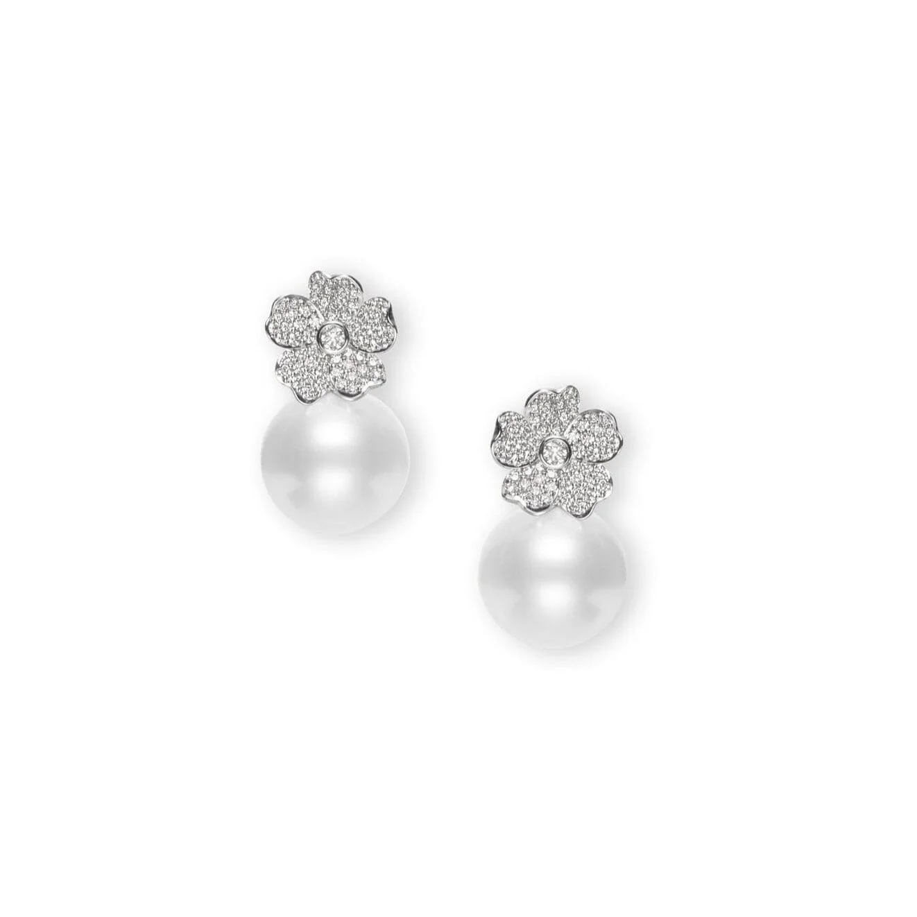 Mikimoto 18K White Gold South Sea Pearl and Diamond Drop Earrings