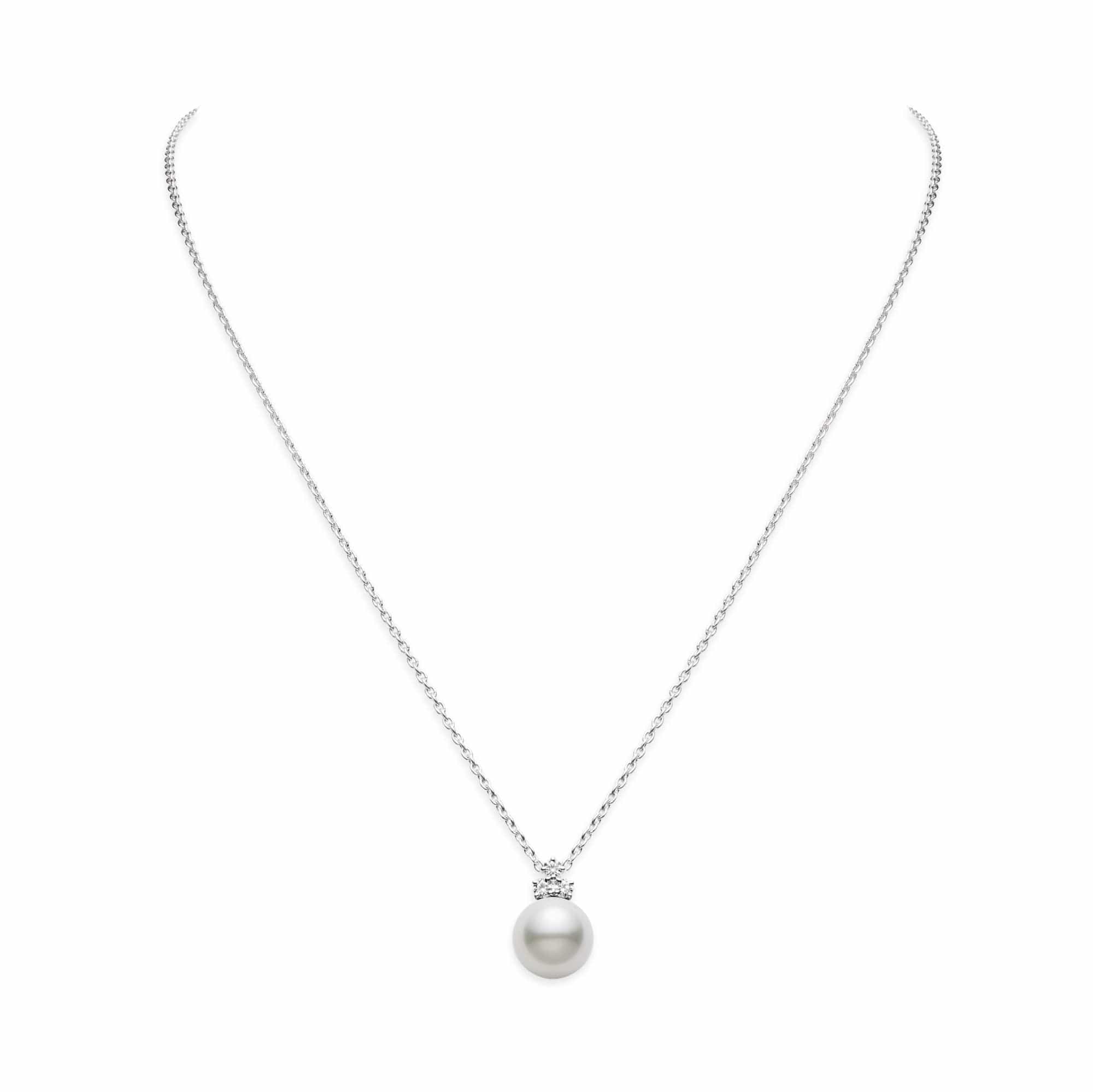 Mikimoto 18K White Gold White South Sea Pearl and Diamond Pendant Necklace